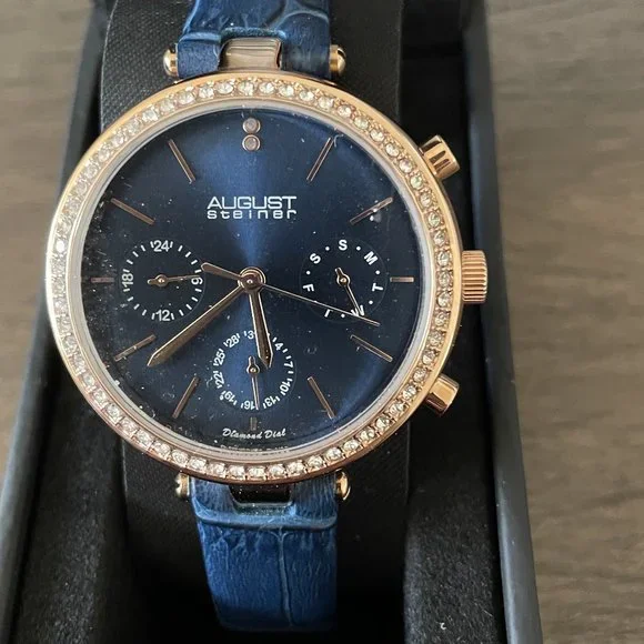 Accessories | August Steiner Womens Leather Diamond Watch 